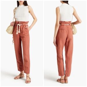 Veronica Beard Rust Paperbag Waist Cropped Pants